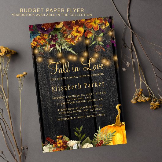 Budget rustieke herfst bloemige bruidsdouche uitno flyer