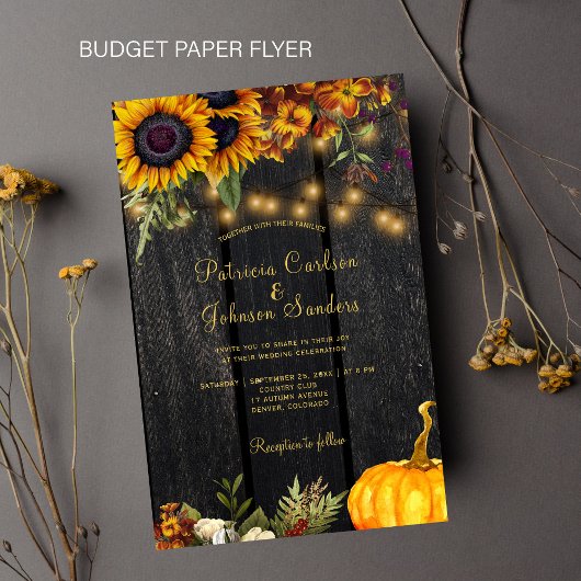 Budget rustieke herfst herfst houten huwelijksuitn flyer