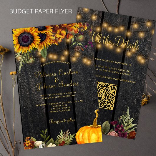 Budget rustieke herfst QR code RSVP trouwuitnodigi Flyer