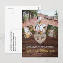 Budget rustieke hout foto collage gegraveerde hart