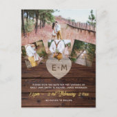 Budget rustieke hout foto collage gegraveerde hart briefkaart (Voorkant)