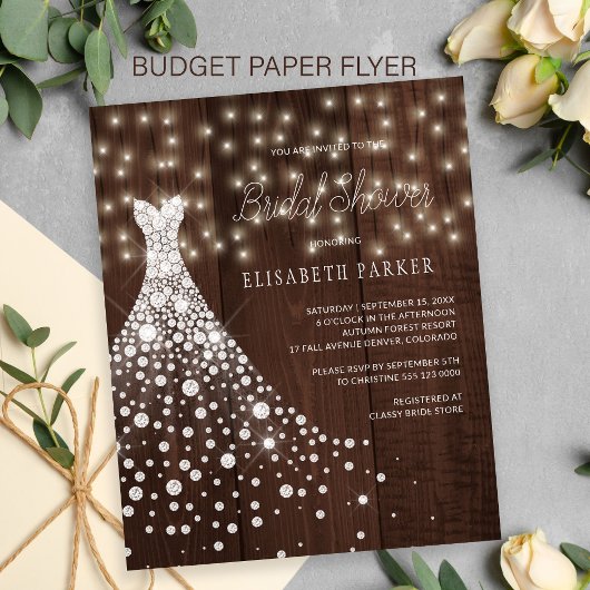 Budget rustieke houten bruidsdouche uitnodiging fl flyer