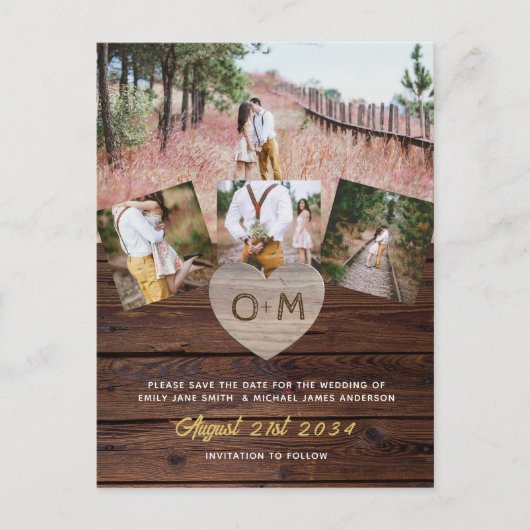 Budget Rustieke Houten Fotocollage Gegraveerde Har Briefkaart (Voorkant)