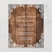 Budget rustieke houten kant land bruiloft uitnodig (Voorkant)