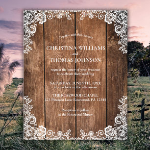 Budget rustieke houten kant land bruiloft uitnodig