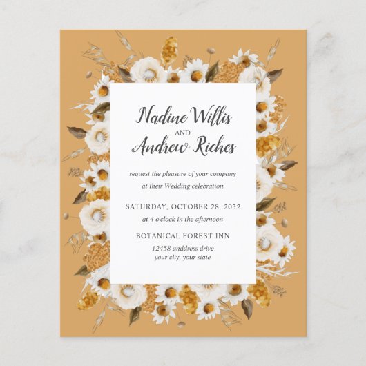 Budget rustieke kamille mimosa lijst bruiloft (Voorkant)