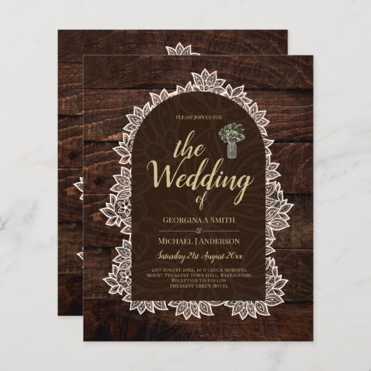 Budget Rustieke Kant MasonJar Gypsophila Trouw Uit (Voorkant / Achterkant)