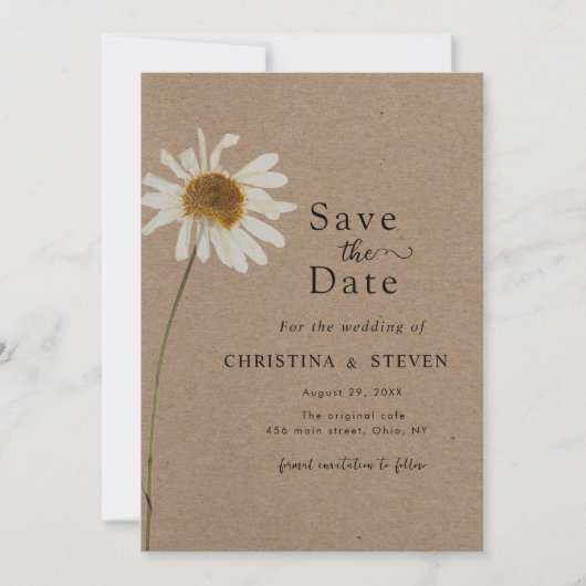 Budget rustieke kraft gedroogde zonnebloem bruilof save the date (Voorkant)