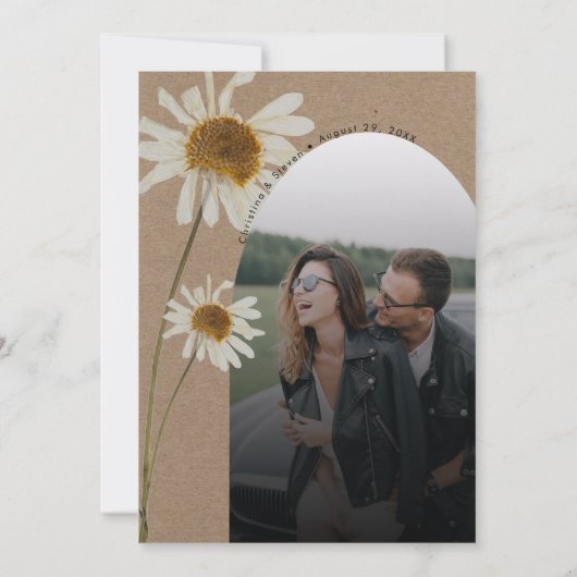 Budget rustieke kraft gedroogde zonnebloem bruilof save the date (Achterkant)