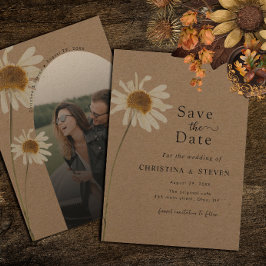 Budget rustieke kraft gedroogde zonnebloem bruilof save the date