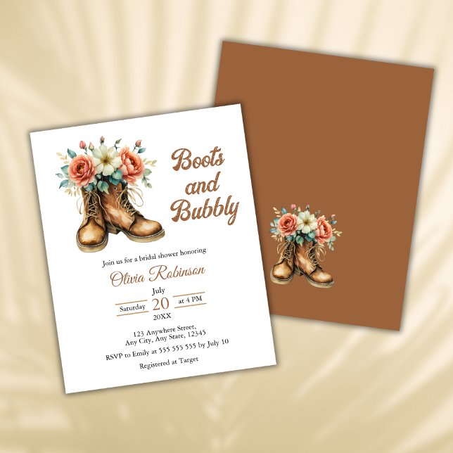 Budget Rustieke Laarzen & Bubbly Vrijgezellenfeest (Budget Rustic Boots and Bubbly Western Country Bridal Shower Invitation )