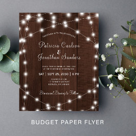 Budget rustieke lichten houten trouw uitnodiging flyer