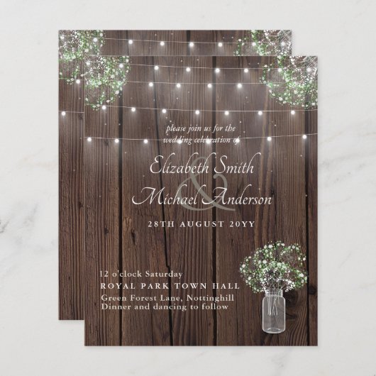 Budget Rustieke Lichten Mason Potten Gypsophila Tr (Voorkant / Achterkant)