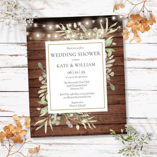 Budget Rustieke Slingerlichten Trouwfeest Uitnodig (Budget Rustic String Lights Wedding Shower Invite)