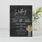 BUDGET Rustieke Trouwdag Uitnodiging ZwartGeel Zon (Staand voorkant)