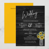 BUDGET Rustieke Trouwdag Uitnodiging ZwartGeel Zon (Voorkant / Achterkant)