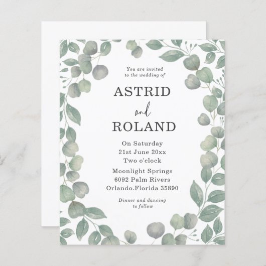 Budget rustieke Waterverf eucalyptus bruiloft (Voorkant / Achterkant)