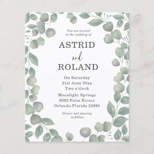 Budget rustieke Waterverf eucalyptus bruiloft (Voorkant)