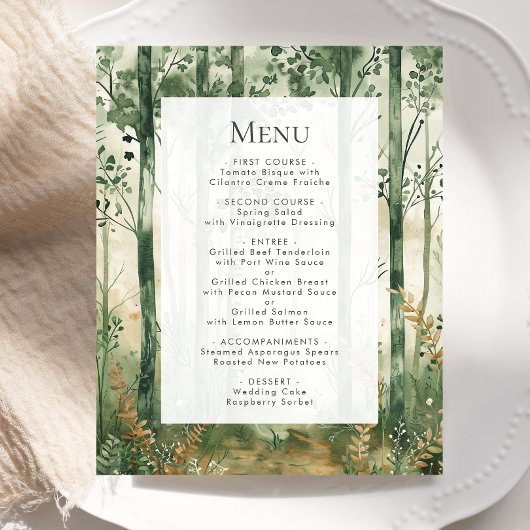 Budget Rustieke Waterverf Woodland Wedding Menu