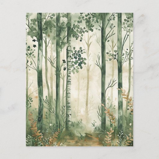 Budget Rustieke Waterverf Woodland Wedding Menu (Achterkant)