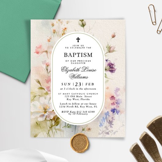 Budget Rustieke Wildbloemen Baptisme uitnodiging