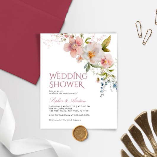 Budget Rustieke Wildbloemen Bruiloft Douche uitnod