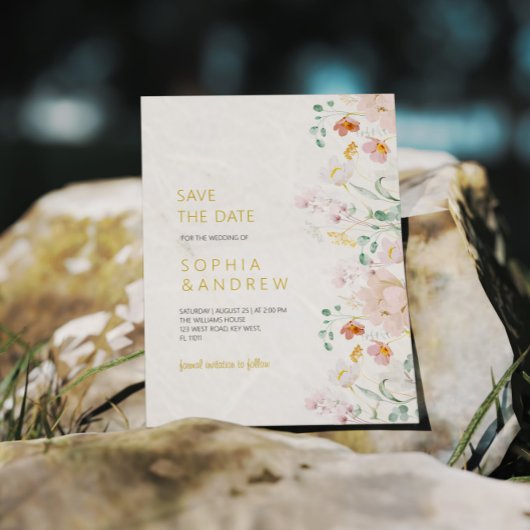 Budget Rustieke Wildbloemen Bruiloft Save the Date