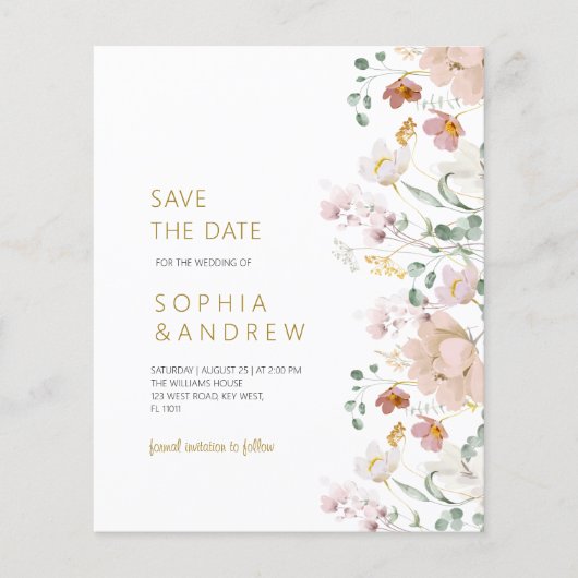 Budget Rustieke Wildbloemen Bruiloft Save the Date (Voorkant)