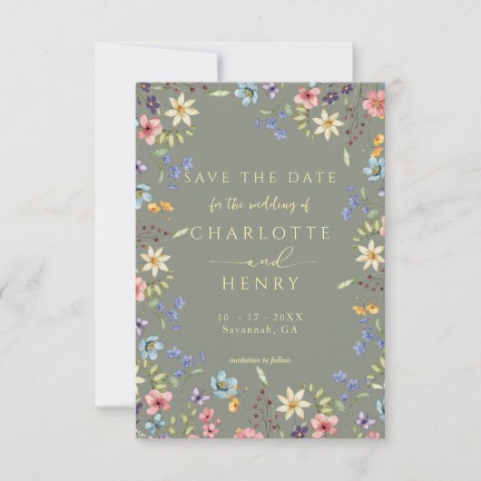 Budget Rustieke Wildflower Wijze Foto Huwelijk Save The Date (Voorkant)