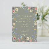 Budget Rustieke Wildflower Wijze Foto Huwelijk Save The Date (Staand voorkant)