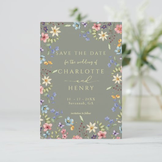 Budget Rustieke Wildflower Wijze Foto Huwelijk Save The Date (Staand voorkant)