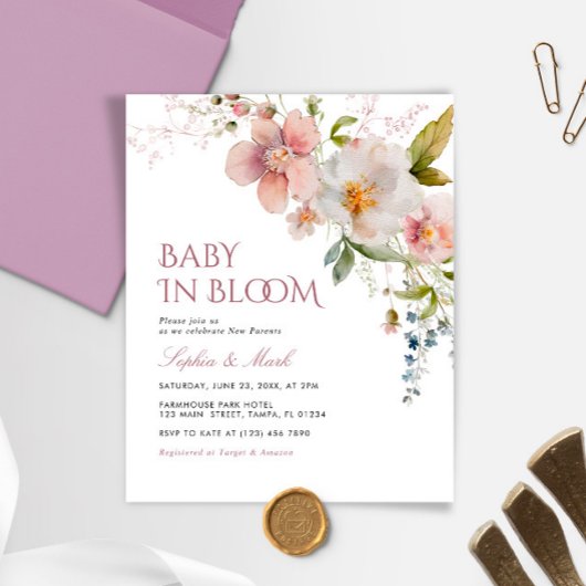 Budget Rustieke Wildflowers Baby in Bloom Uitnodig