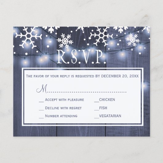 Budget rustieke winter huwelijksuitnodiging reacti flyer (Voorkant)