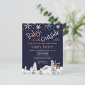 Budget rustieke wintermeisje babyshower uitnodigin (Staand voorkant)