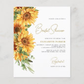 Budget rustieke zonnebloem bruidsshower uitnodigin flyer (Voorkant)