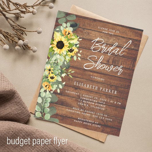 Budget rustieke zonnebloem bruiloft uitnodiging flyer