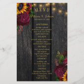 Budget rustieke zonnebloem en rozen bruiloft menu (Voorkant)