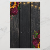 Budget rustieke zonnebloem en rozen bruiloft menu (Achterkant)