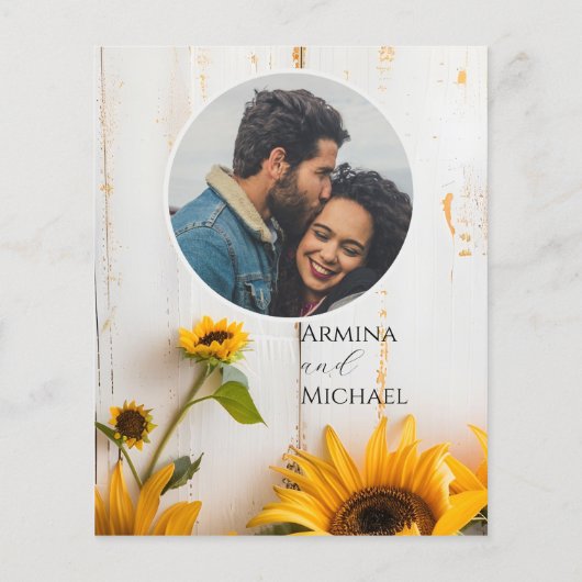 Budget Rustieke Zonnebloem Foto Huwelijksuitnodigi (Achterkant)