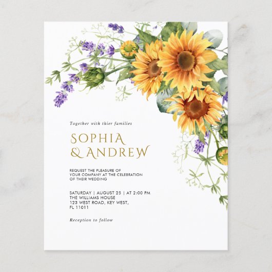 Budget rustieke zonnebloemen & lavendel bruiloft u (Voorkant)