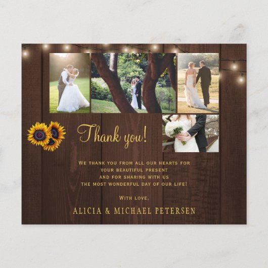 Budget rustige 5 fotocollage bruiloft bedankt (Achterkant)