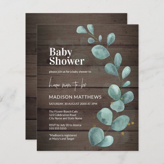 Budget Rustige Baby shower Eucalyptus Greenery (Voorkant / Achterkant)