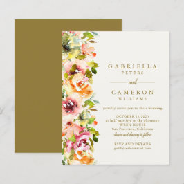 Budget Rustige Bourgogne Gold Floral Wedding Invit