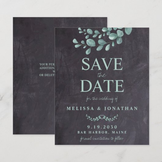 Budget Rustige bruiloft Eucalyptus sparen de datum (Voorkant / Achterkant)