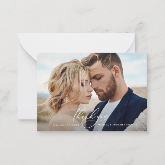 budget Rustige elegante bruiloft bedankt botanisch Notitiekaartje (Voorkant)