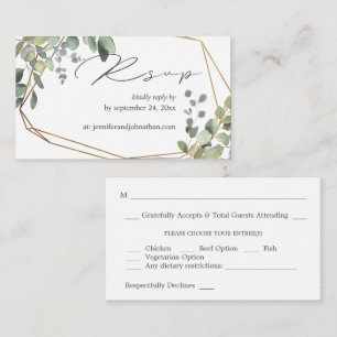 Budget Rustige Eucalyptus & Gold 2SM Meal RSVP Informatiekaartje