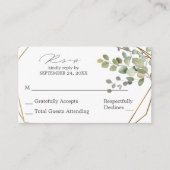 Budget Rustige Eucalyptus & Gold SM No Meal RSVP Informatiekaartje (Voorkant)