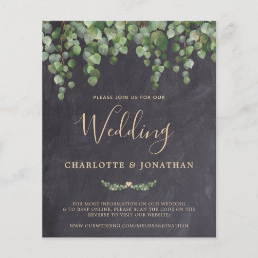 Budget Rustige Eucalyptus QR Code Wedding Uitnodig (Voorkant)