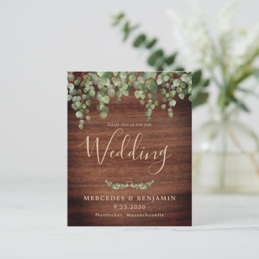 Budget Rustige Eucalyptus QR Code Wedding Uitnodig (Staand voorkant)