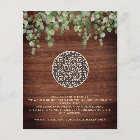 Budget Rustige Eucalyptus QR Code Wedding Uitnodig (Achterkant)